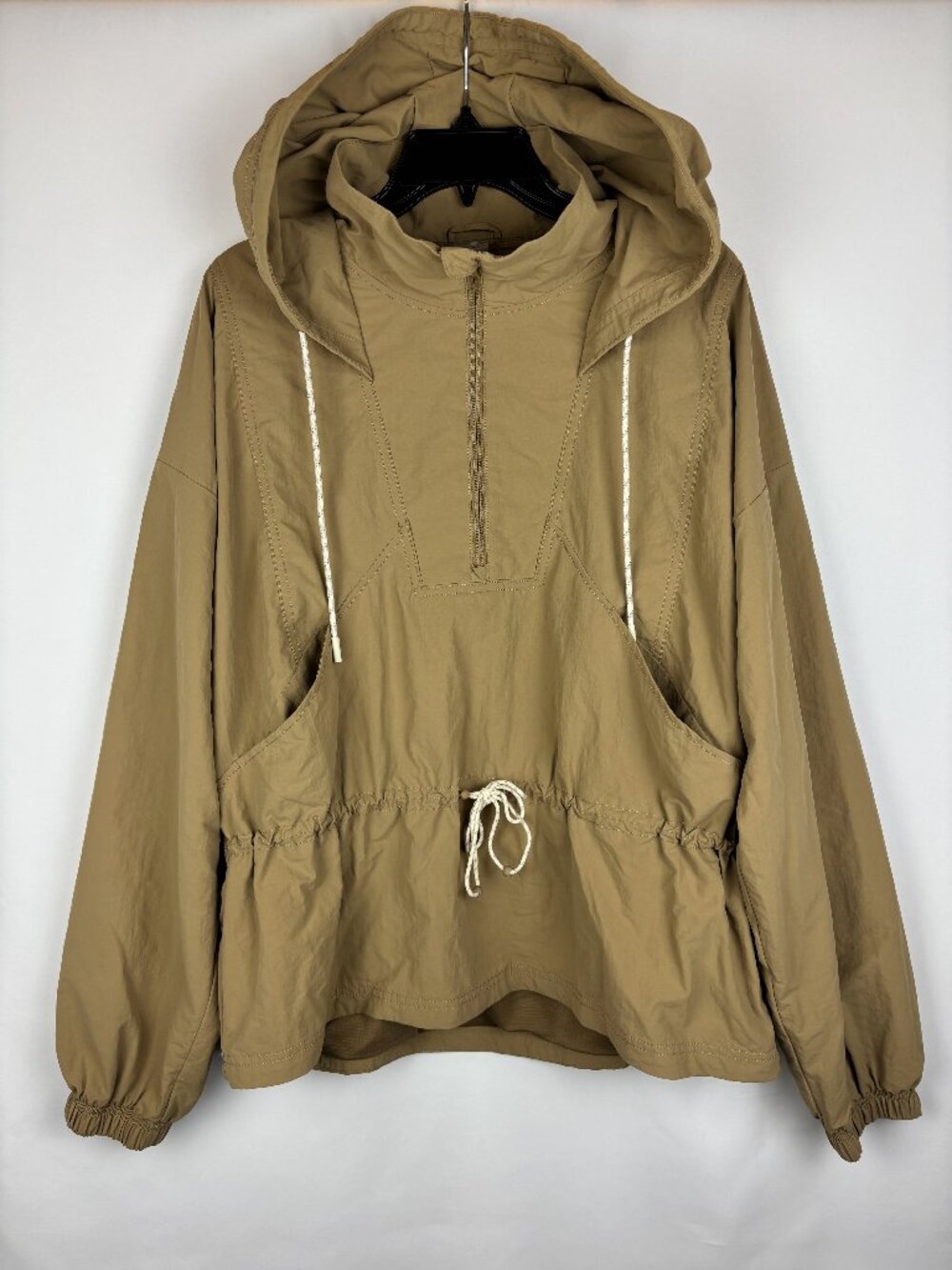 XL Calia Hooded Windbreaker Jacket Long Sleeve Elastic Waist Quarter Zip Top NWT